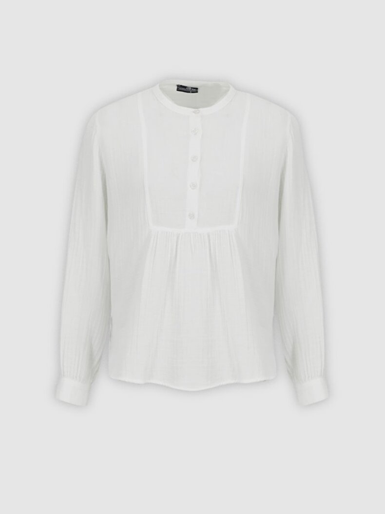 Turtle Neck Buttoned White Blouse