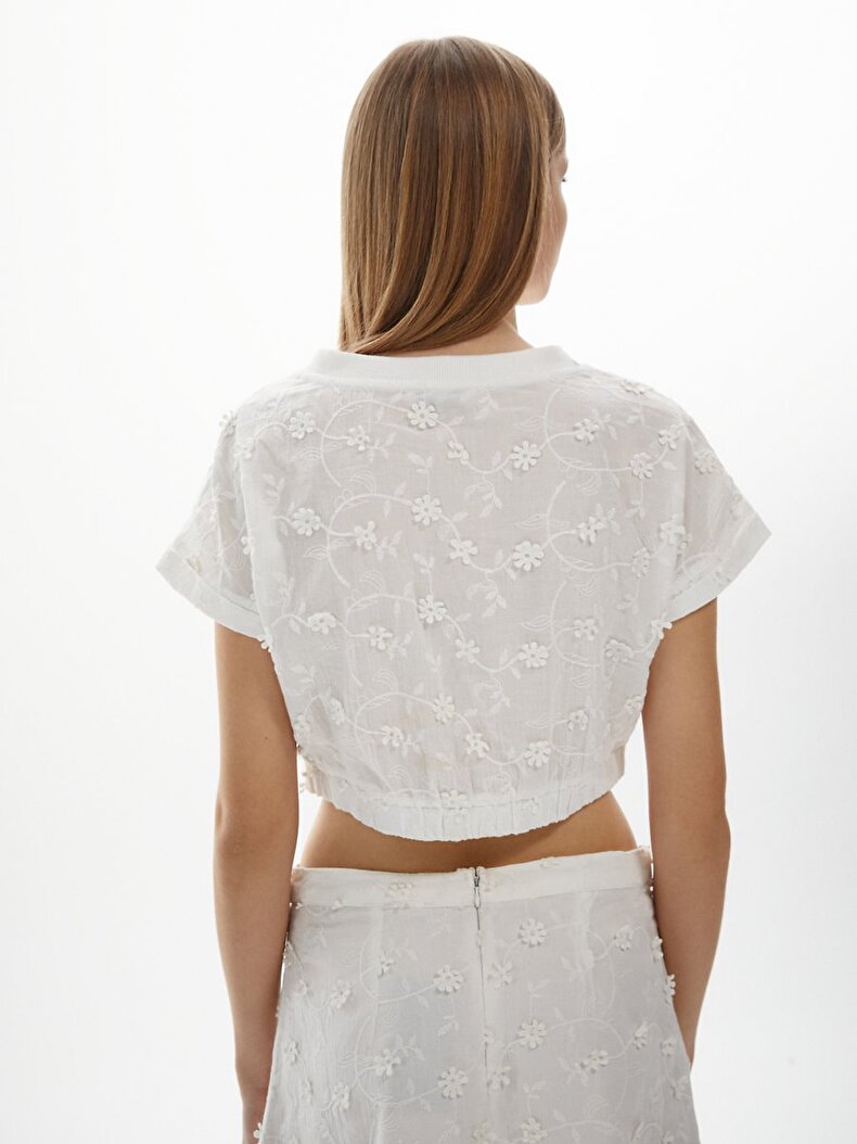 Embroidered Cropped White Blouse