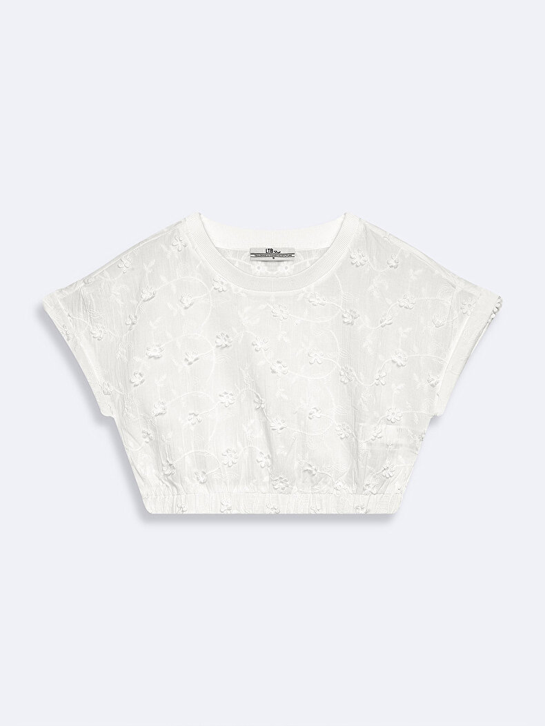 Işlemeli Crop Beyaz Bluz