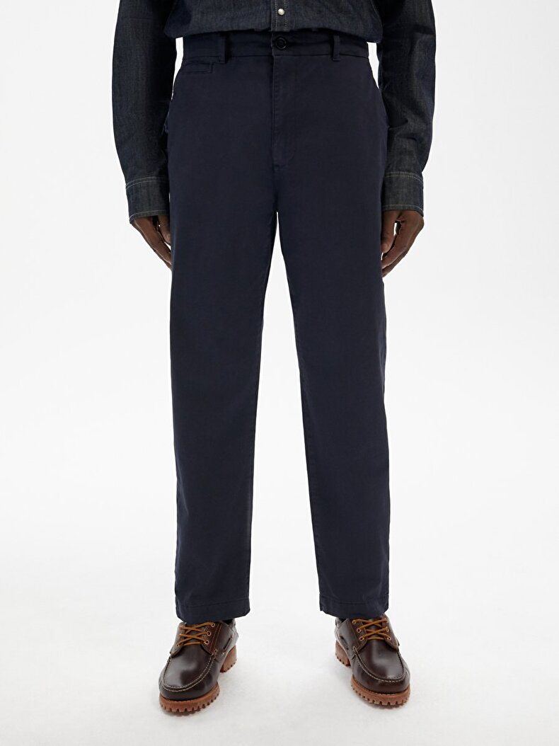 Textured Comfortable Navy Trousers