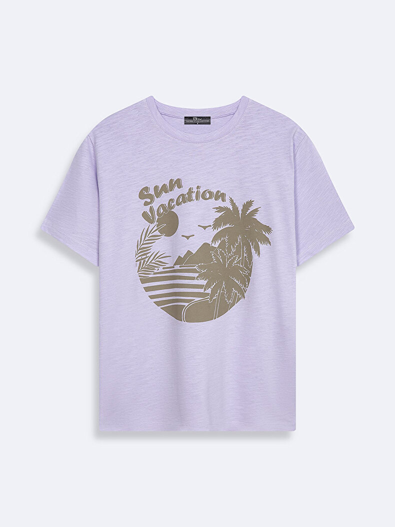 Palmtree Beach With Print Pink T-shirt
