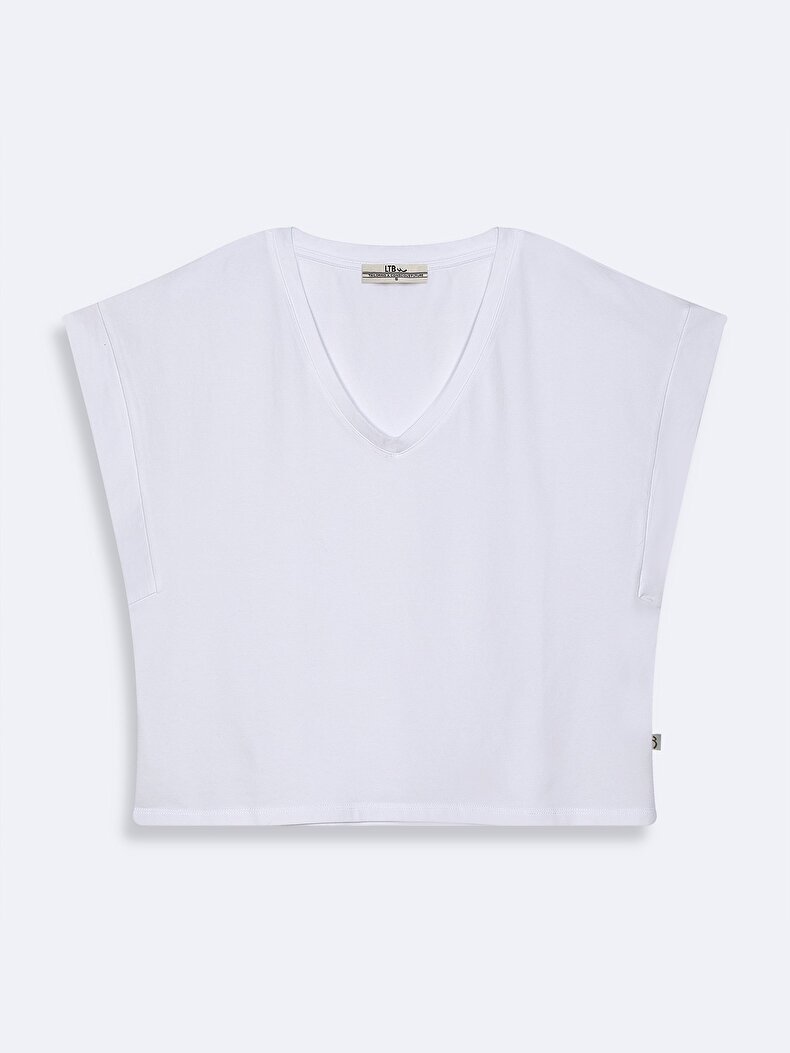 V-neck Bleached Wit T-shi̇rt