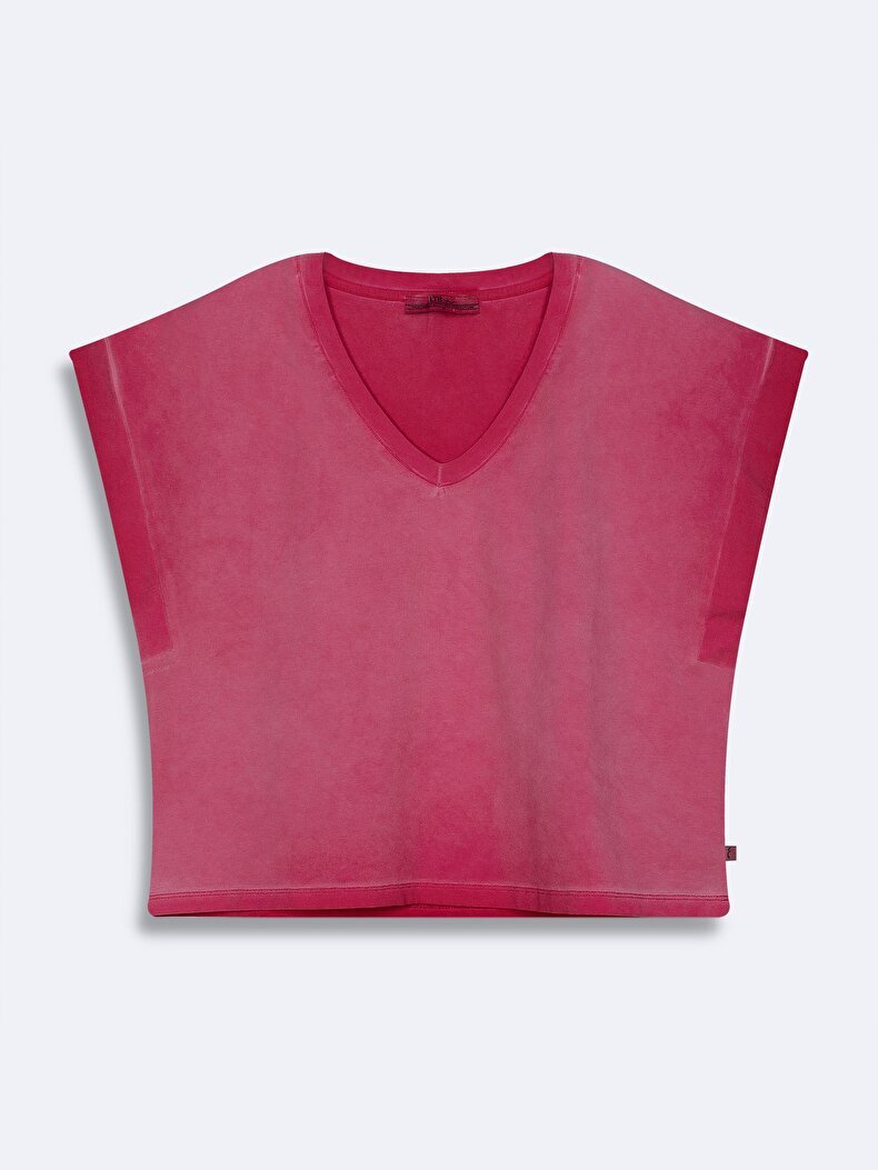 V-neck Bleached Li̇la T-shirt