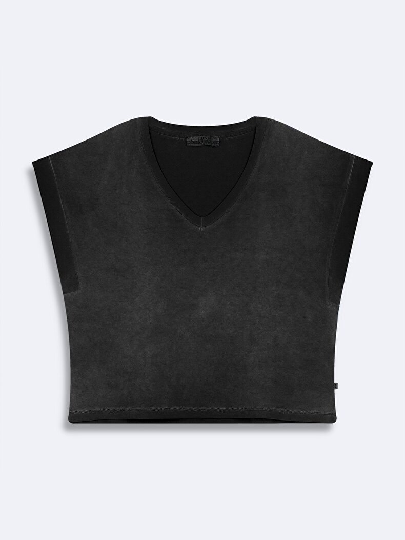 V-neck Bleached Zwart T-shi̇rt