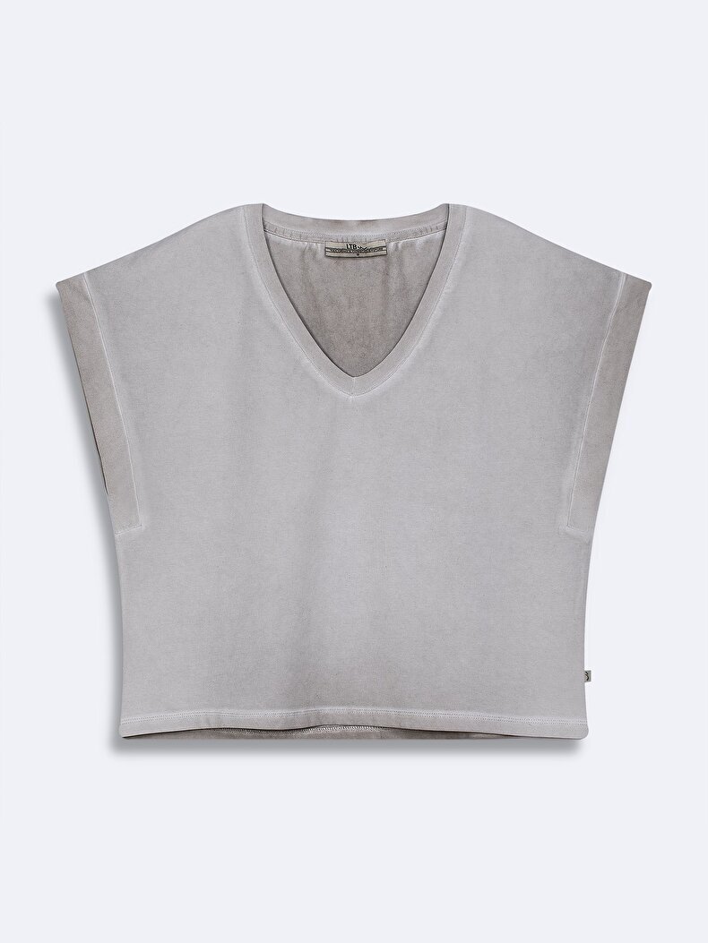 V-neck Bleached Grijs T-shi̇rt