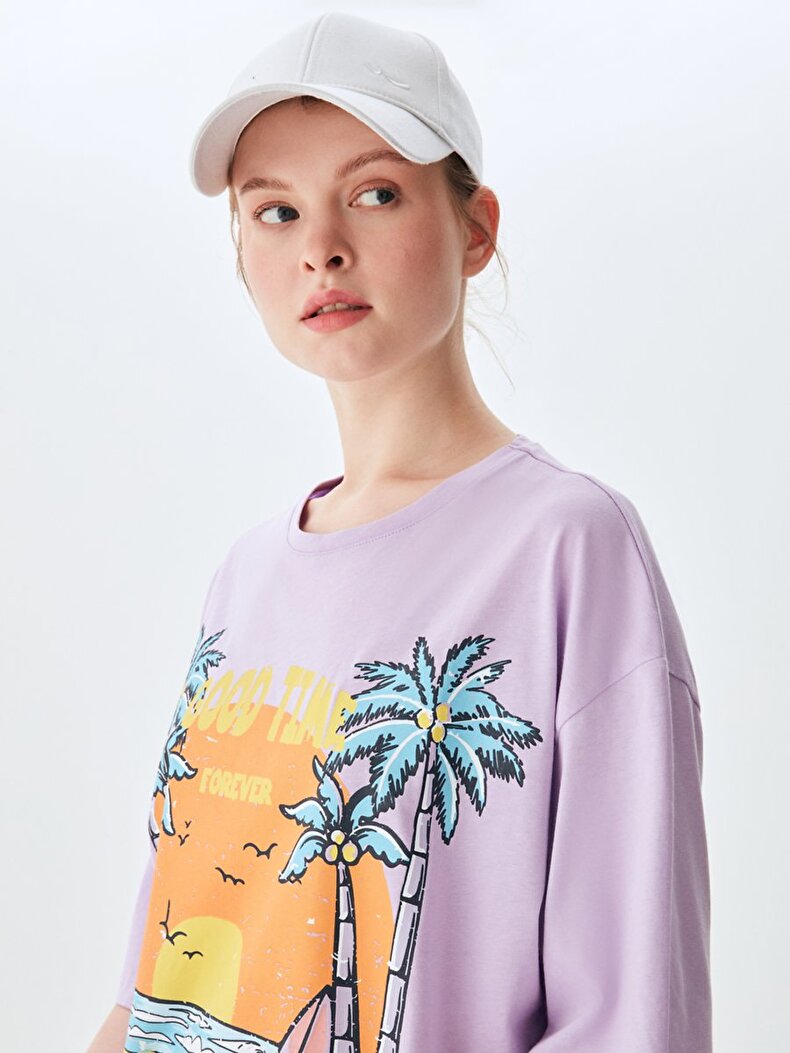Oversized Palmtree Beach With Print T-shirt