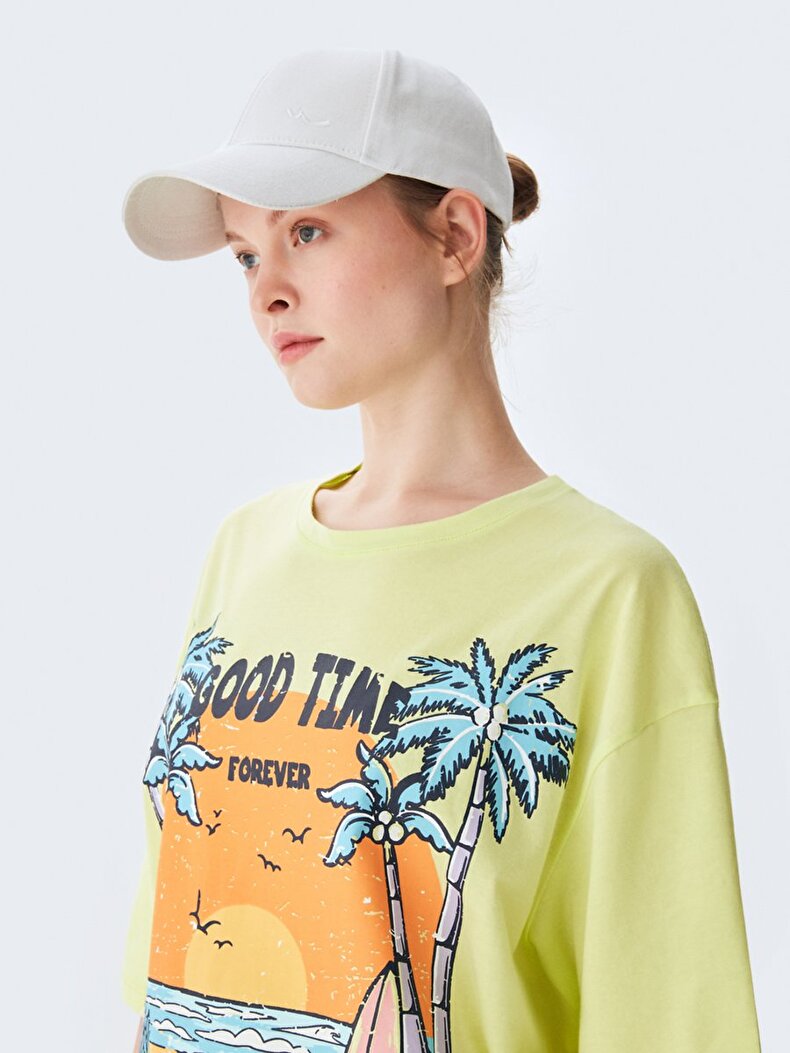 Oversized Palmtree Beach With Print Green T-shirt