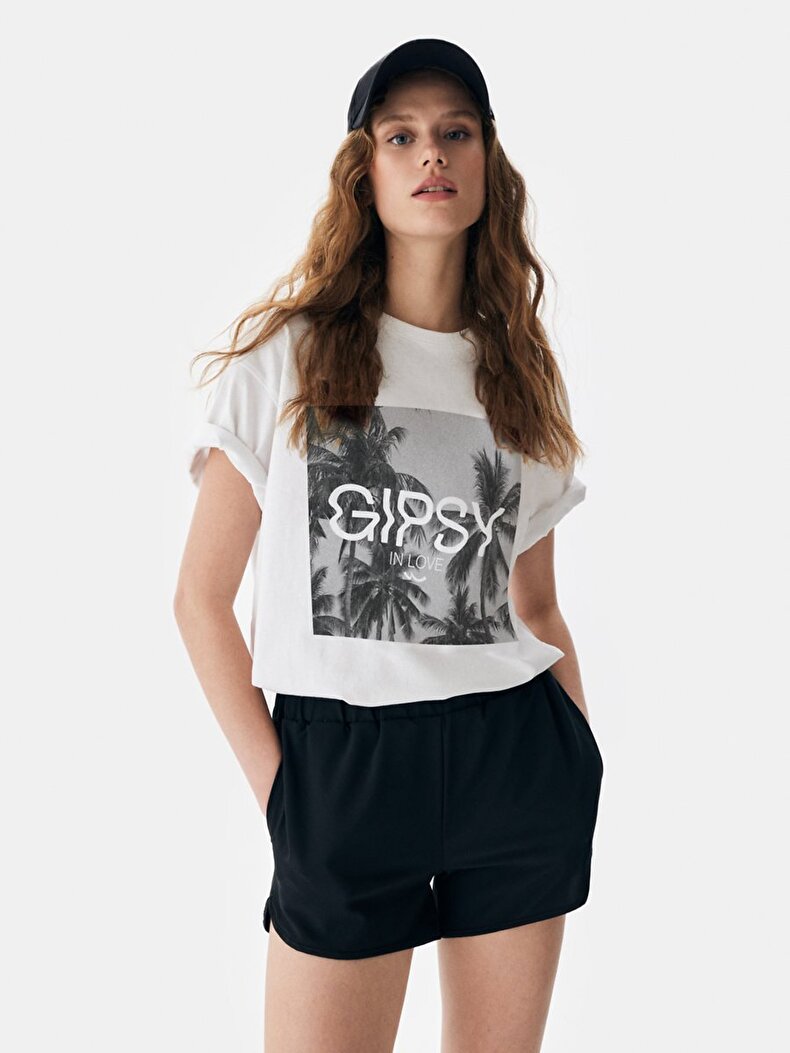 Oversized Palmtree Photo Print With Print White T-shirt