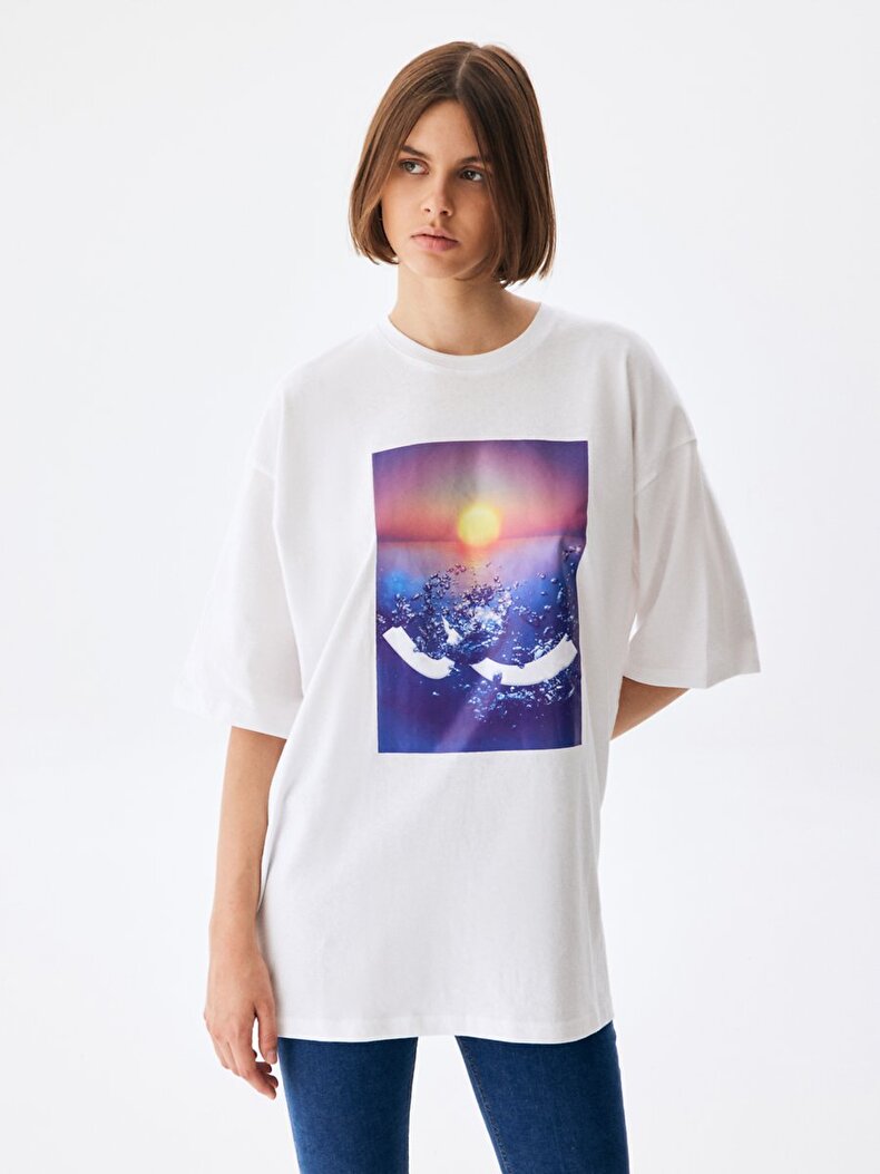 Oversized Photo Print With Print White T-shirt