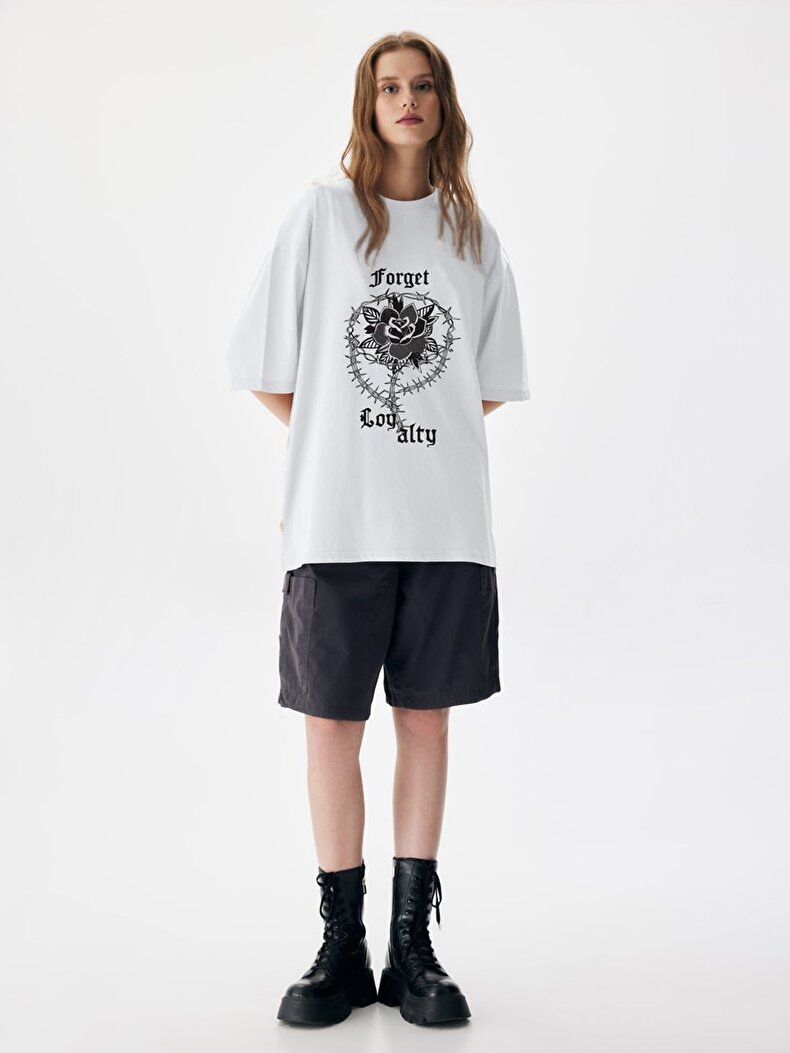 Oversized Print Graphic Print With Print White T-shirt