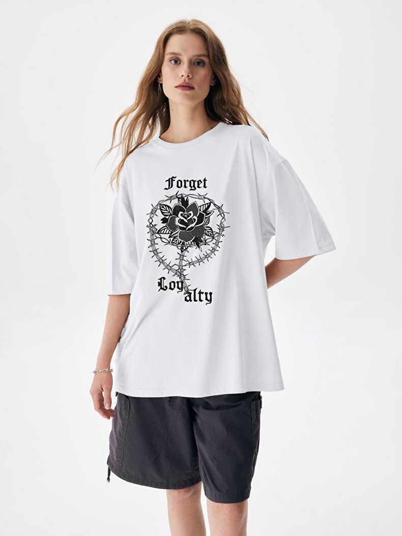 Oversized Print Graphic Print With Print White T-shirt