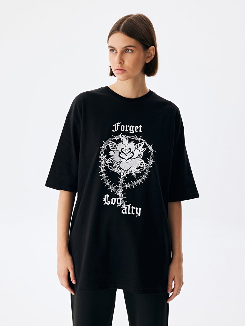 Oversized Print Graphic Print With Print Black T-shirt