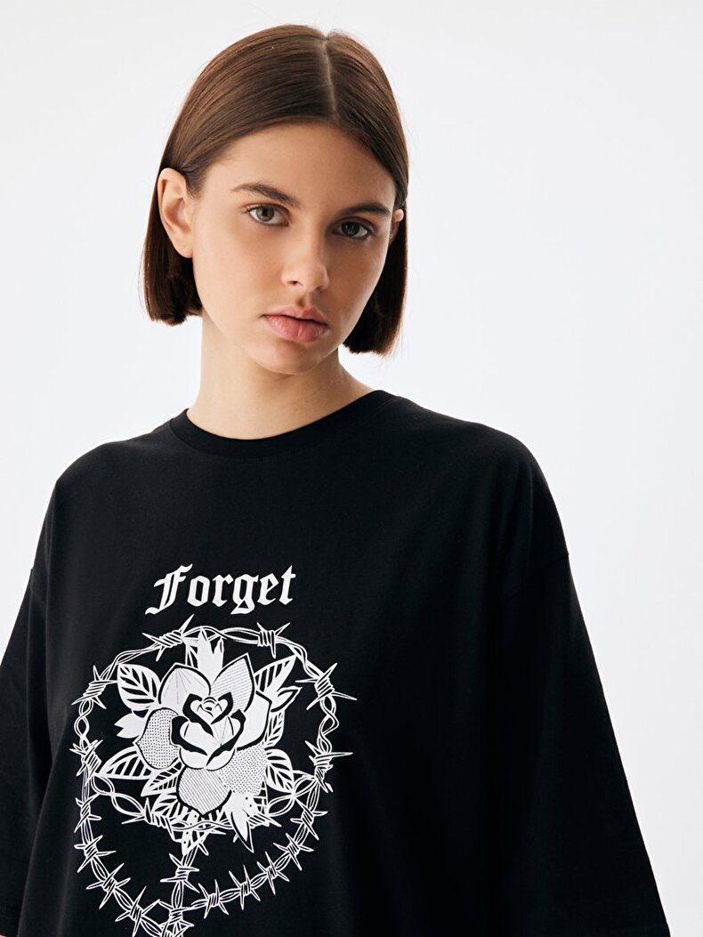 Oversized Print Graphic Print With Print Black T-shirt