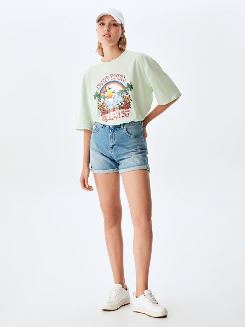 Landscape Graphic Print With Print Green T-shirt