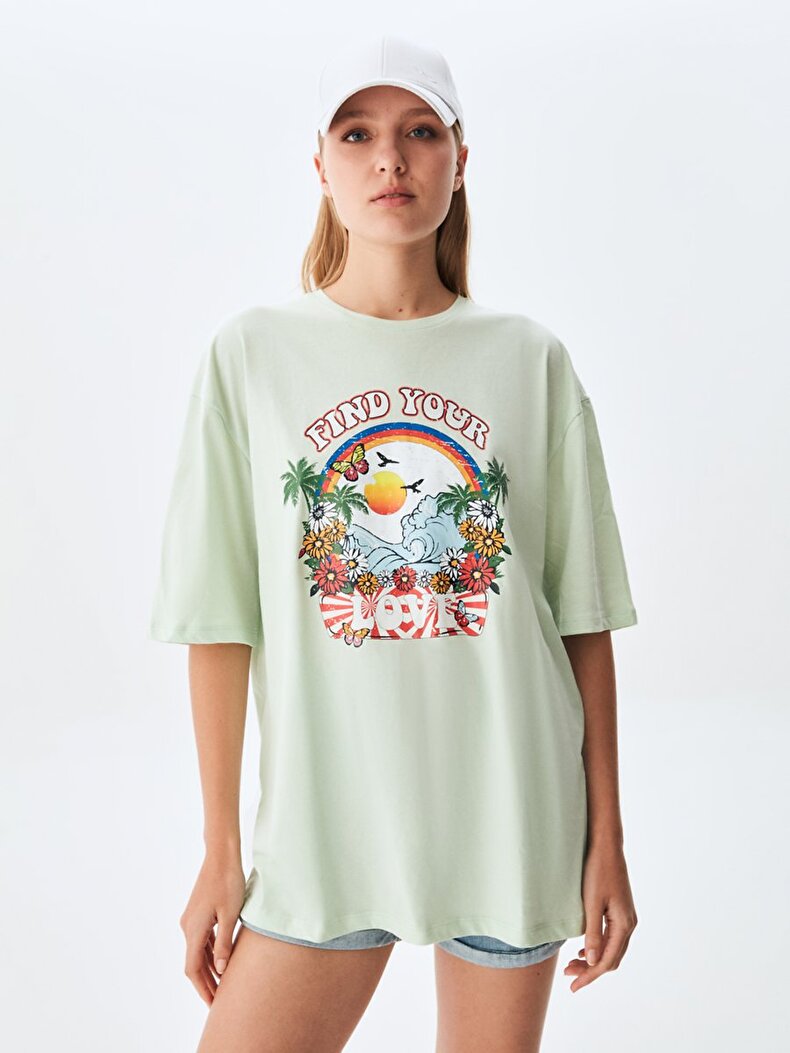 Landscape Graphic Print With Print Green T-shirt