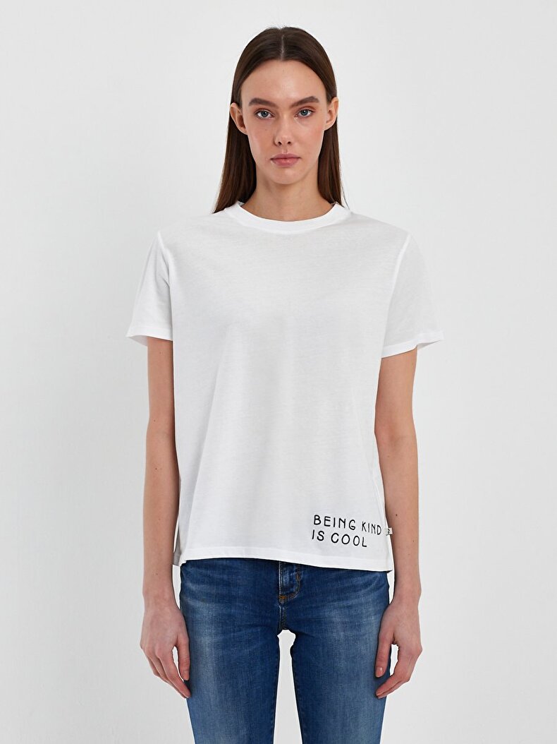 Print Embroidered White T-shirt