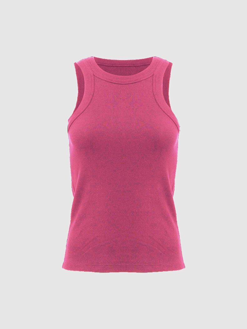Ribbed Halter Collar Pink Unterhemd
