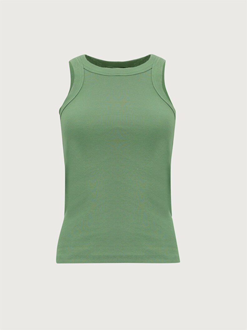 Ribbed Halter Collar Grau Unterhemd