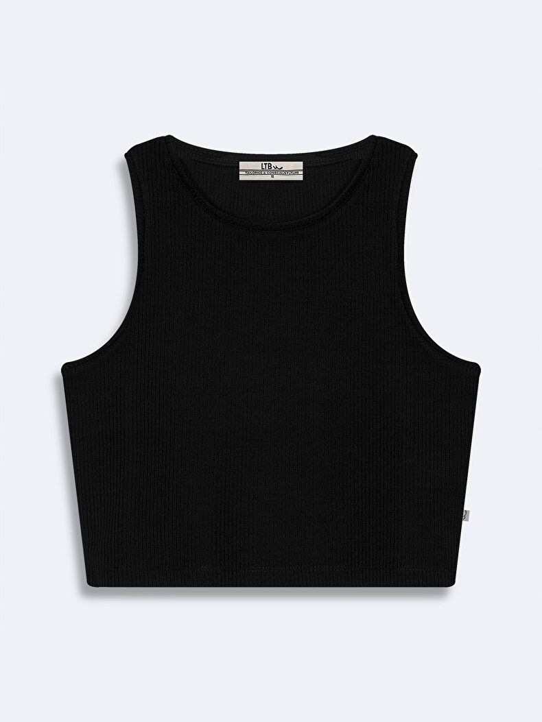 Ribbed Halter Collar Schwarz Unterhemd