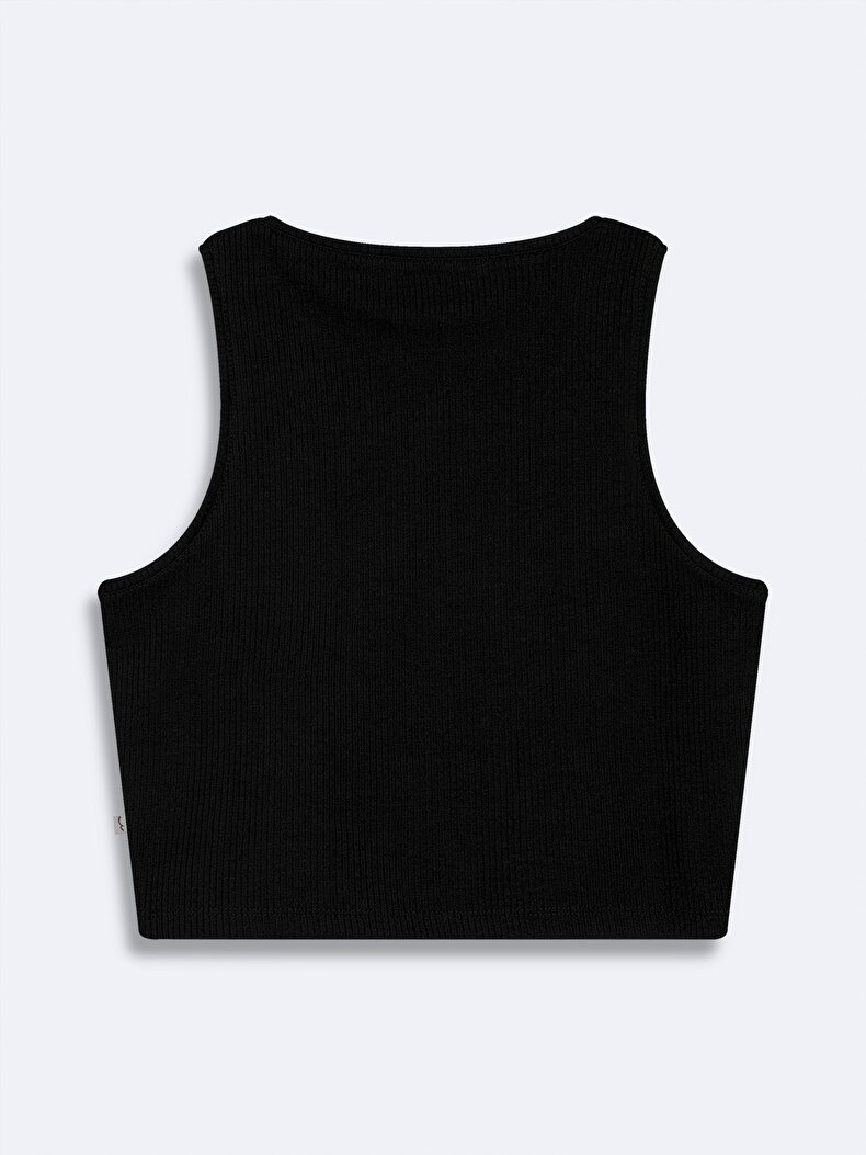 Ribbed Halter Collar Schwarz Unterhemd