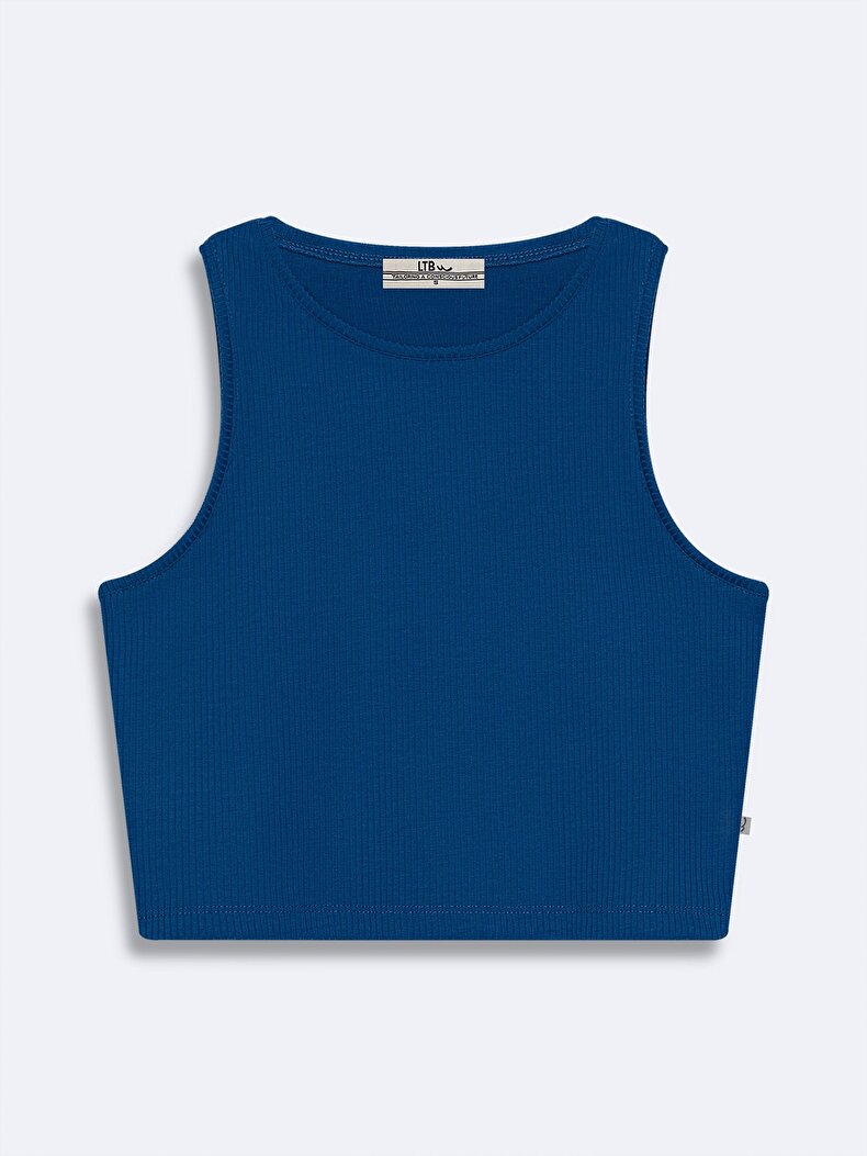 Ribbed Halter Collar Blauw Atleet