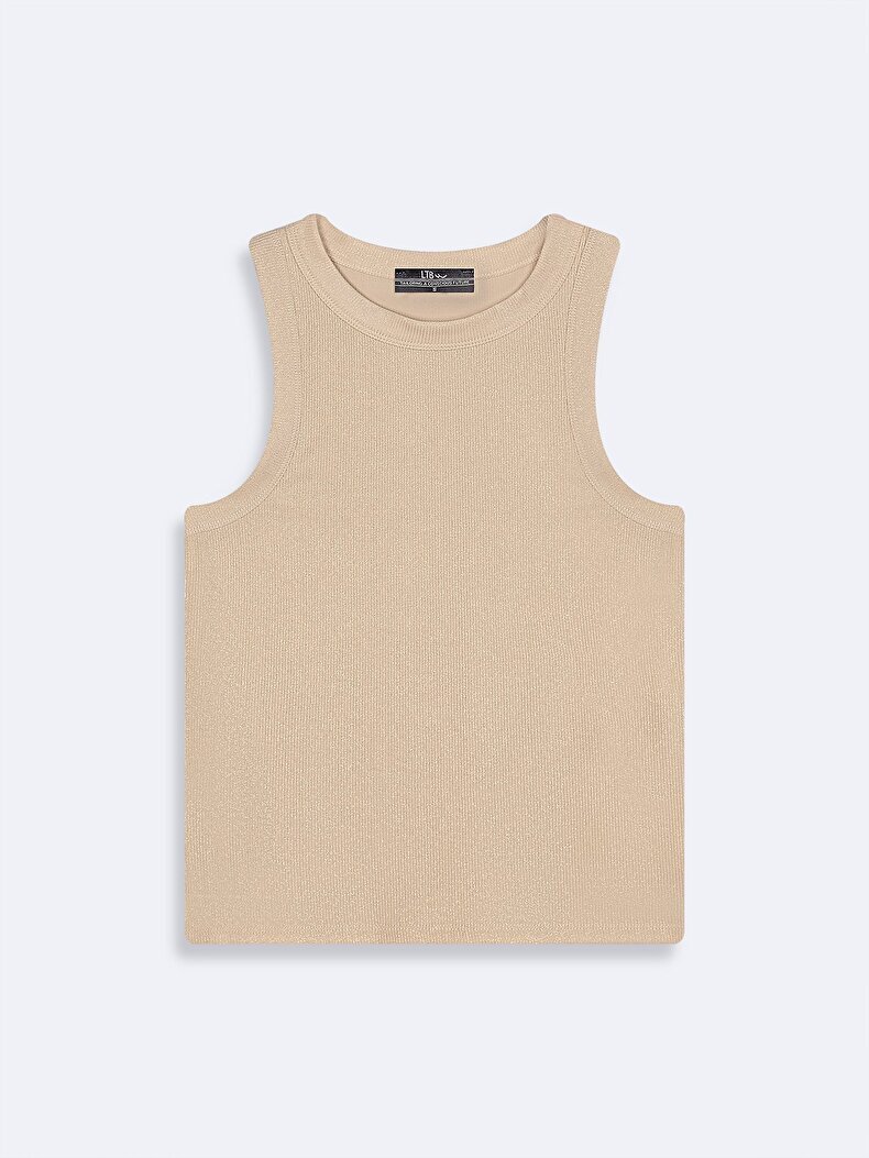 Ribbed Spaghetti Strap Beige Atleet