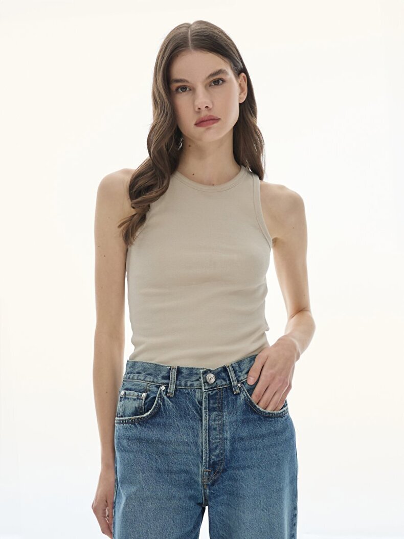 Halter Yaka Fitilli Gri Atlet