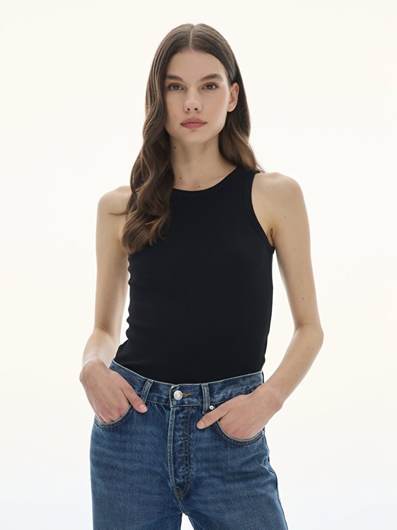 Halter Yaka Fitilli Siyah Atlet