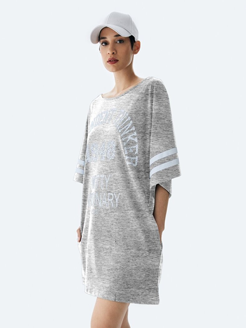 Print Wide Collar Grey Dress