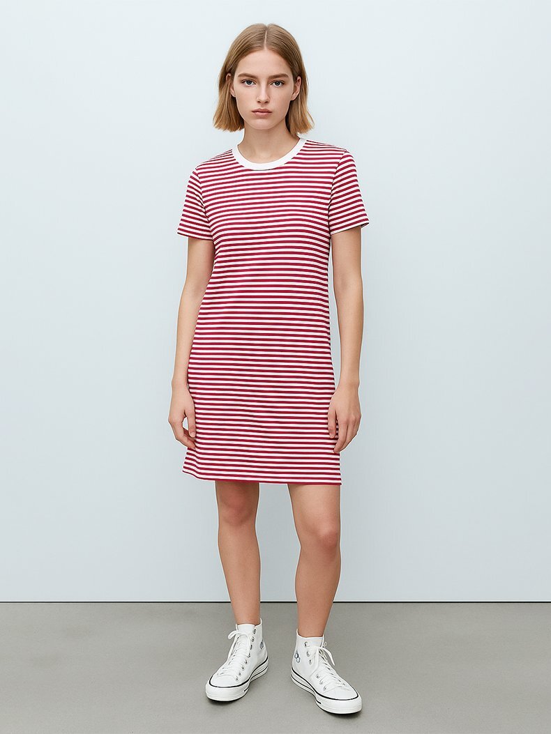 Crew Neck Striped Print Pink Klei̇d Crew Neck Striped Print Pink Klei̇d