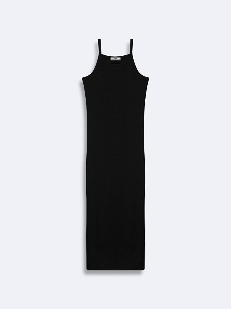 Ribbed Midi Black Dress