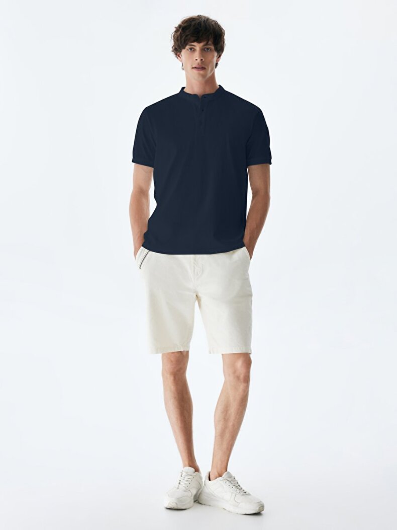 Mao Collar Dunkelblau T-shirt