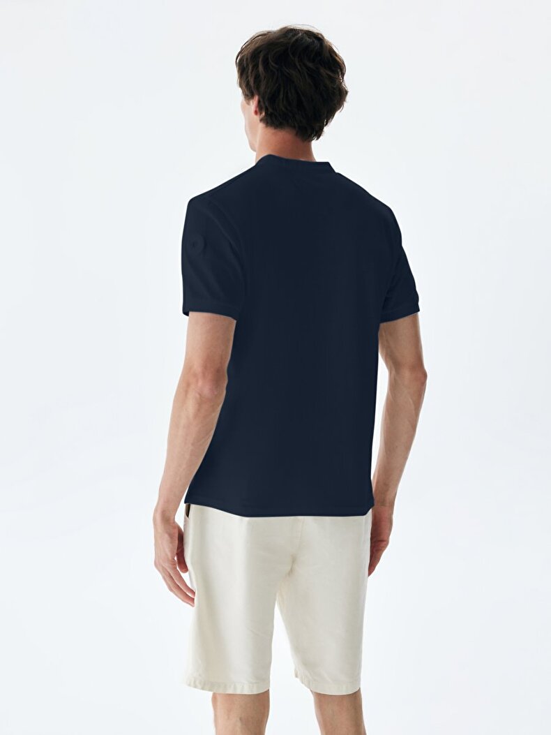 Mao Collar Dunkelblau T-shirt