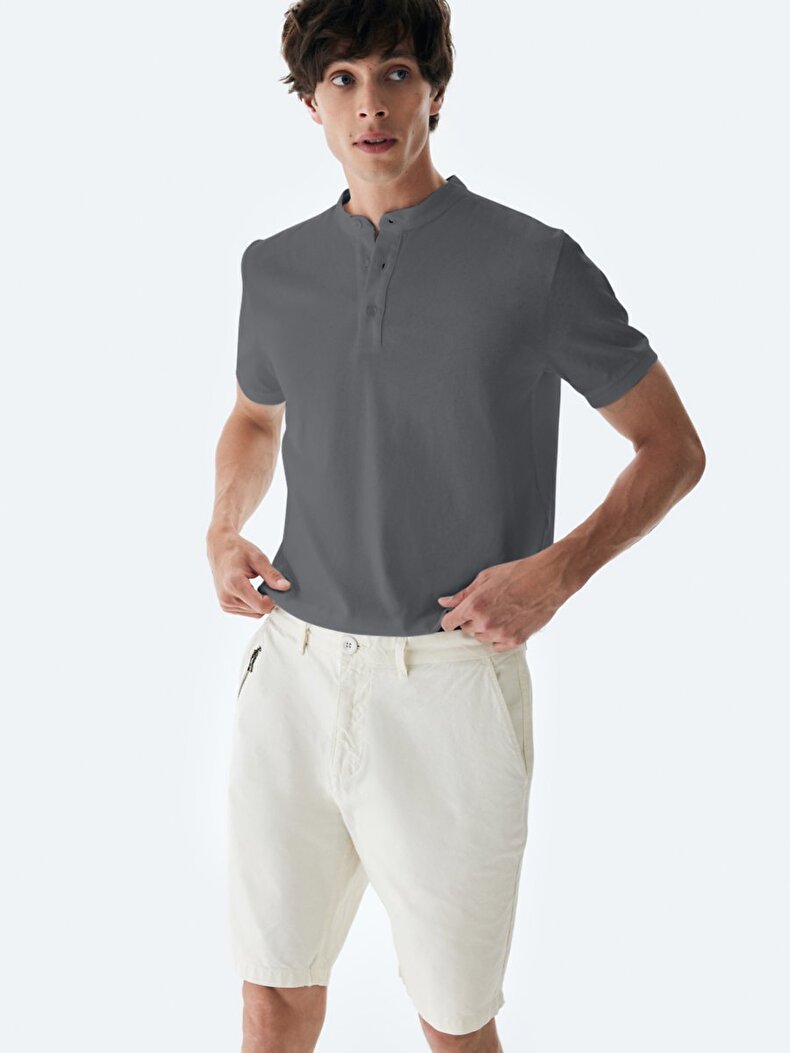 Mao Collar Grijs T-shi̇rt