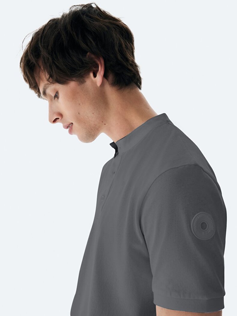 Mao Collar Grijs T-shi̇rt
