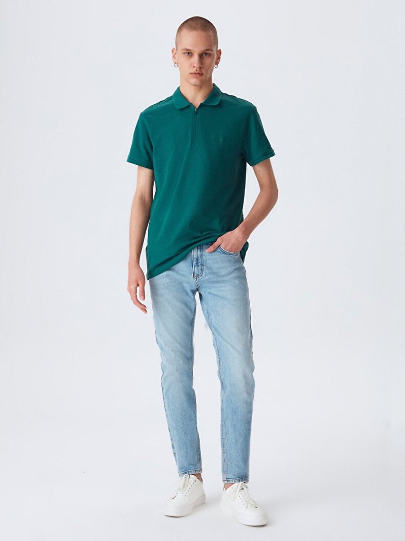 Zipper Closing Polo Green