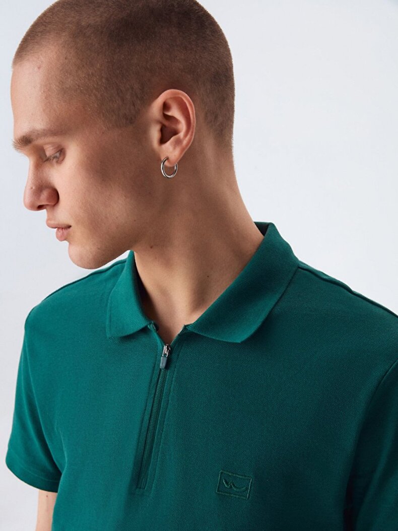 Zipper Closing Polo Green