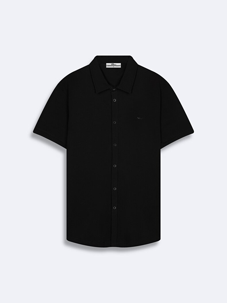 Short Sleeve Knitting Black Shirt