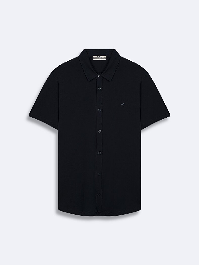 Short Sleeve Knitting Navy Shirt