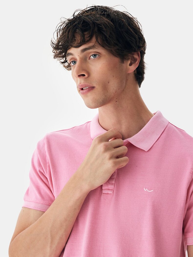 Polo Yaka Basıc Kısa Kol Regular Pembe T-shırt