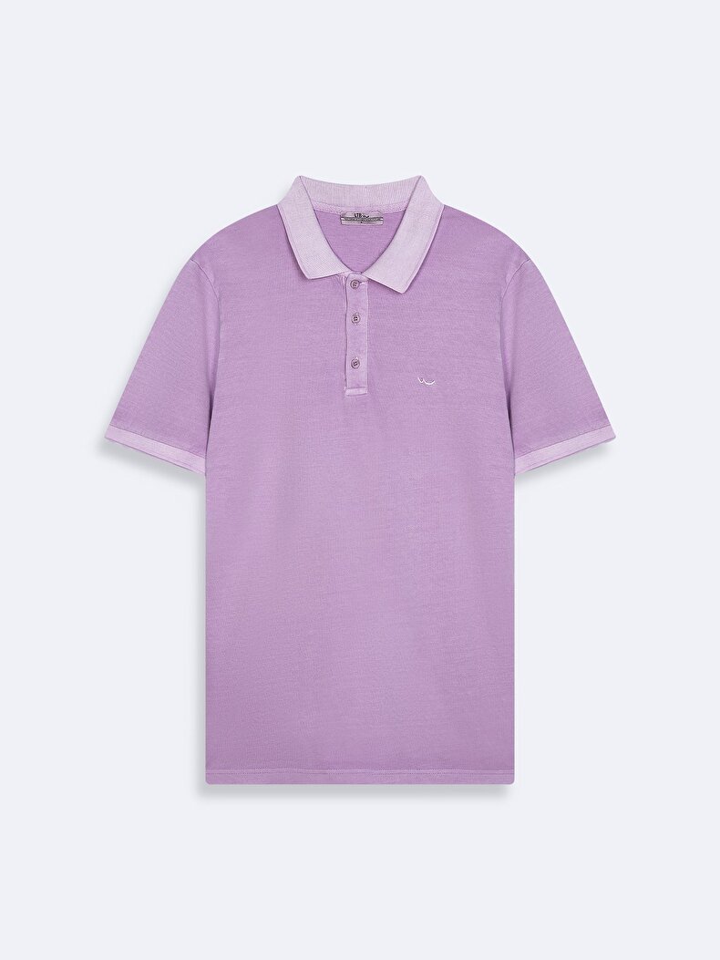 Polo Yaka Basıc Kısa Kol Regular Lila T-shırt