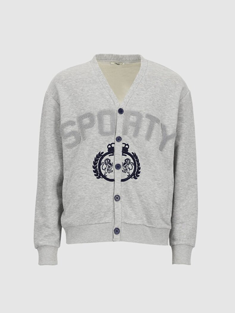 Print With Patch Grey Cardigan