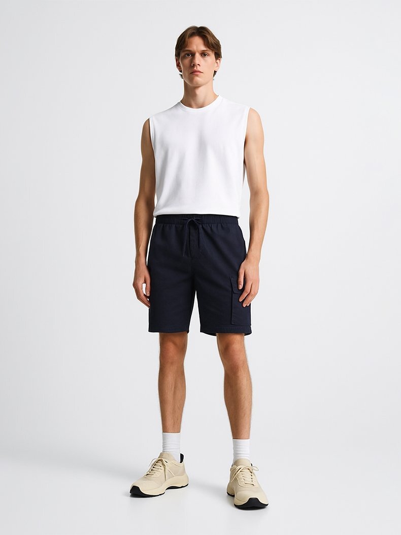 Basic Midi Regular Gabardine Navy Shorts