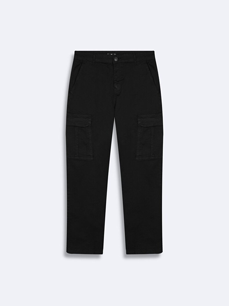 Gabardine Regular Cargo Black Trousers
