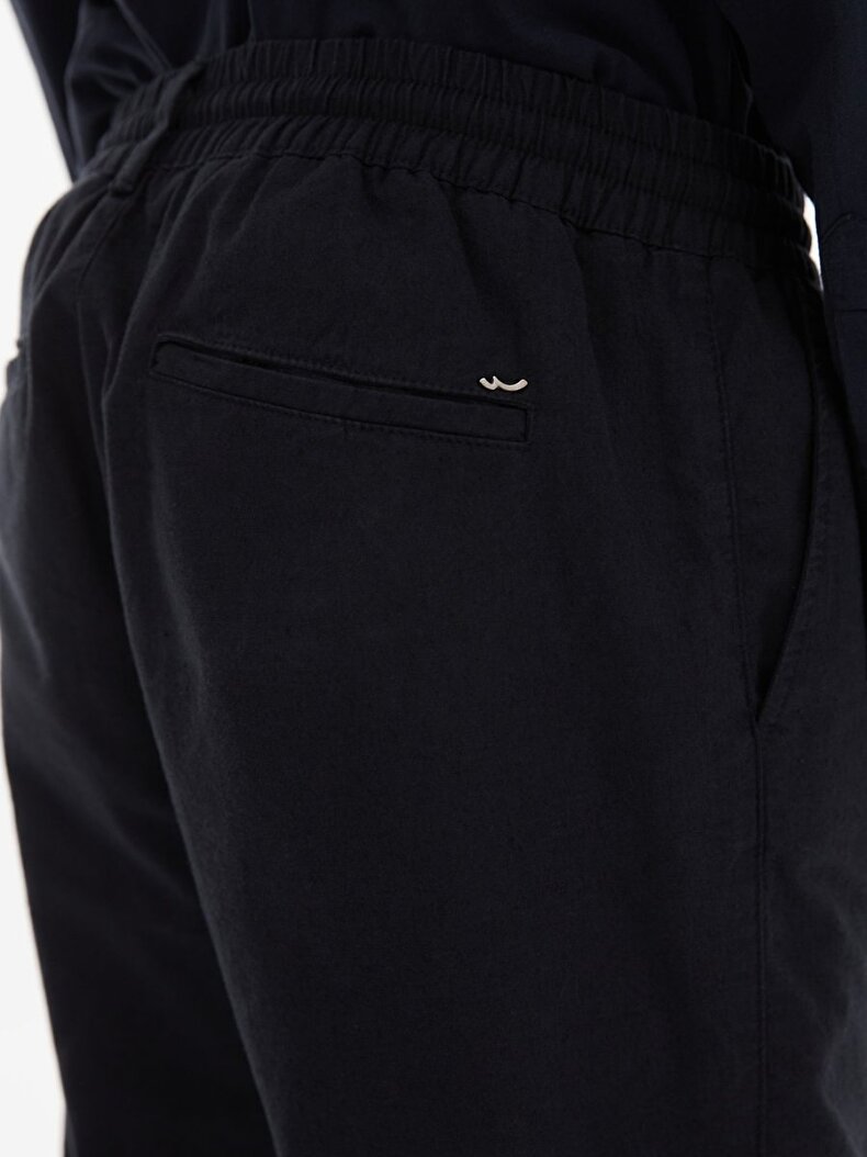 Düz Paça Keten Görünümlü Jogger Lacivert Pantolon