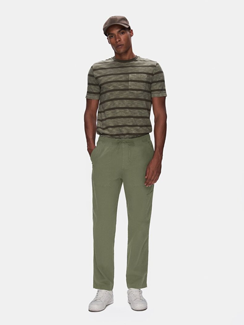 Straight Leg Gabardine Green Trousers