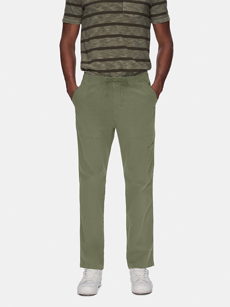 Straight Leg Gabardine Green Trousers