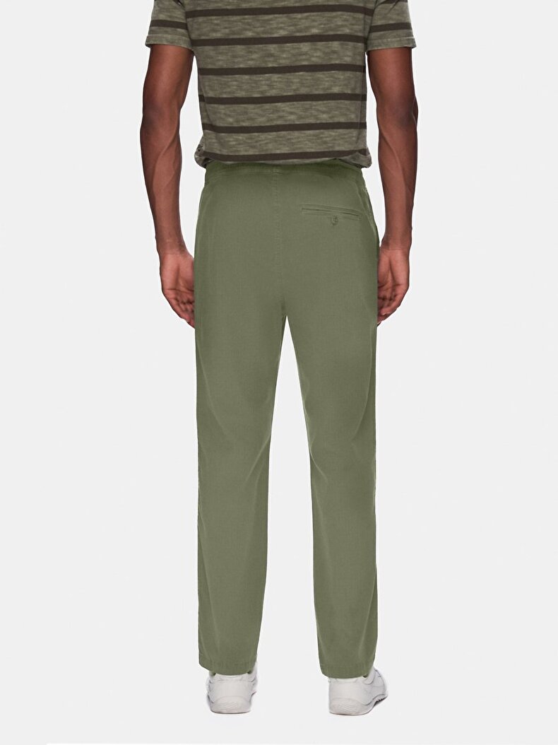 Straight Leg Gabardine Green Trousers