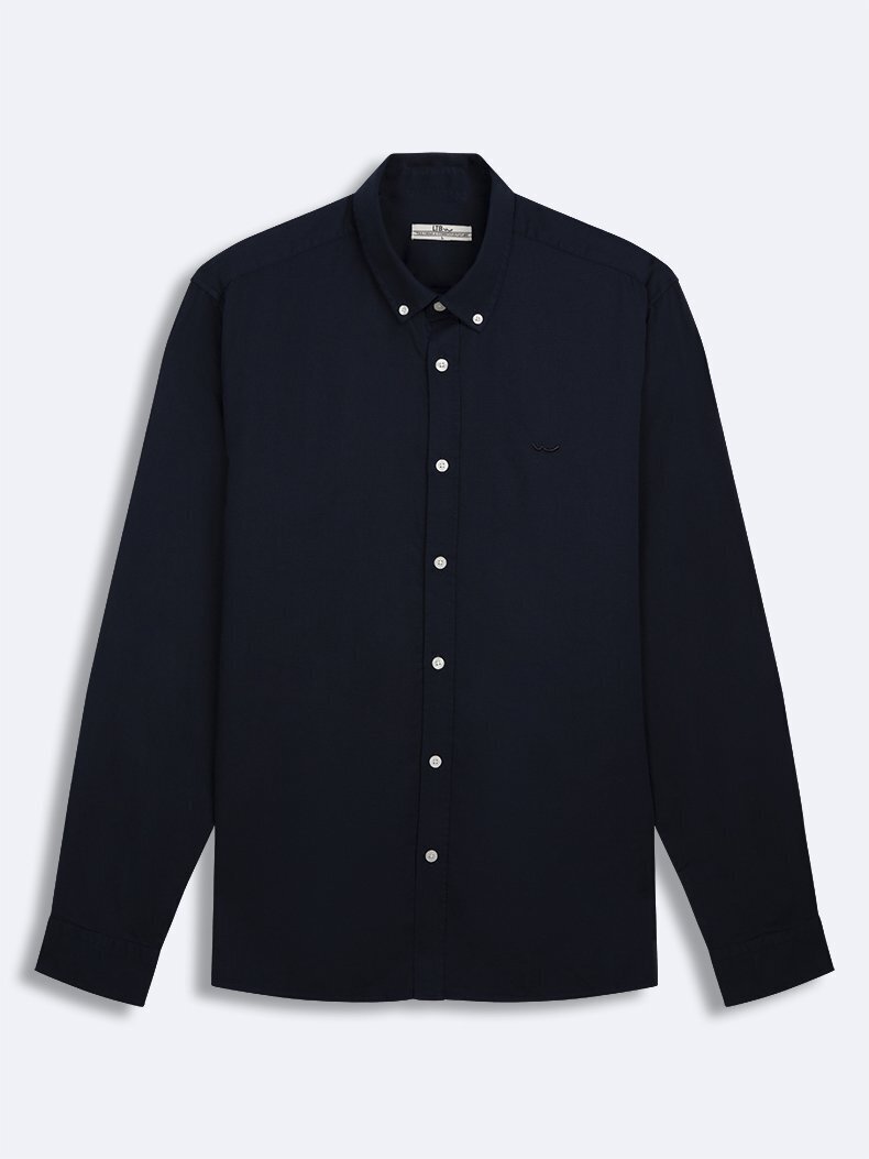 Basic Linen Look Regular Long Sleeve Navy Shirt
