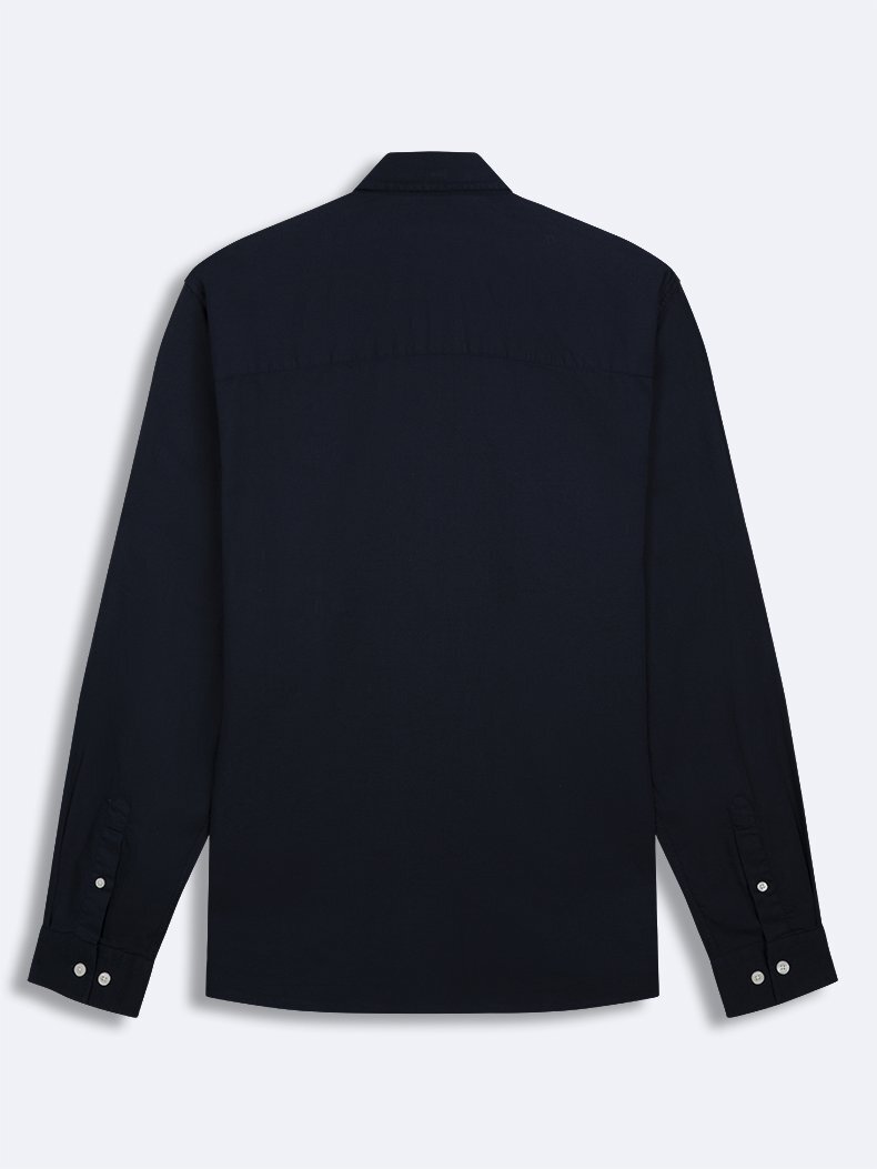 Basic Linen Look Regular Long Sleeve Navy Shirt